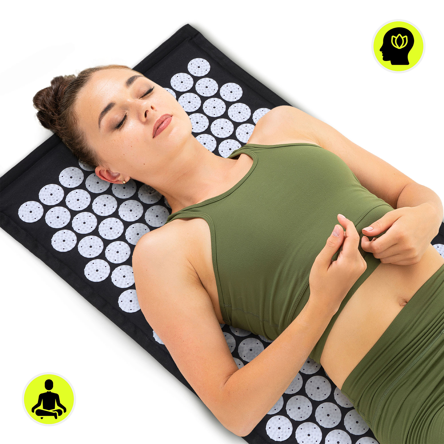 Öko vászon akupresszúrás szőnyeg kókuszrosttal és hajdinapárnával – 68 cm HyperMotion fekete-fehér