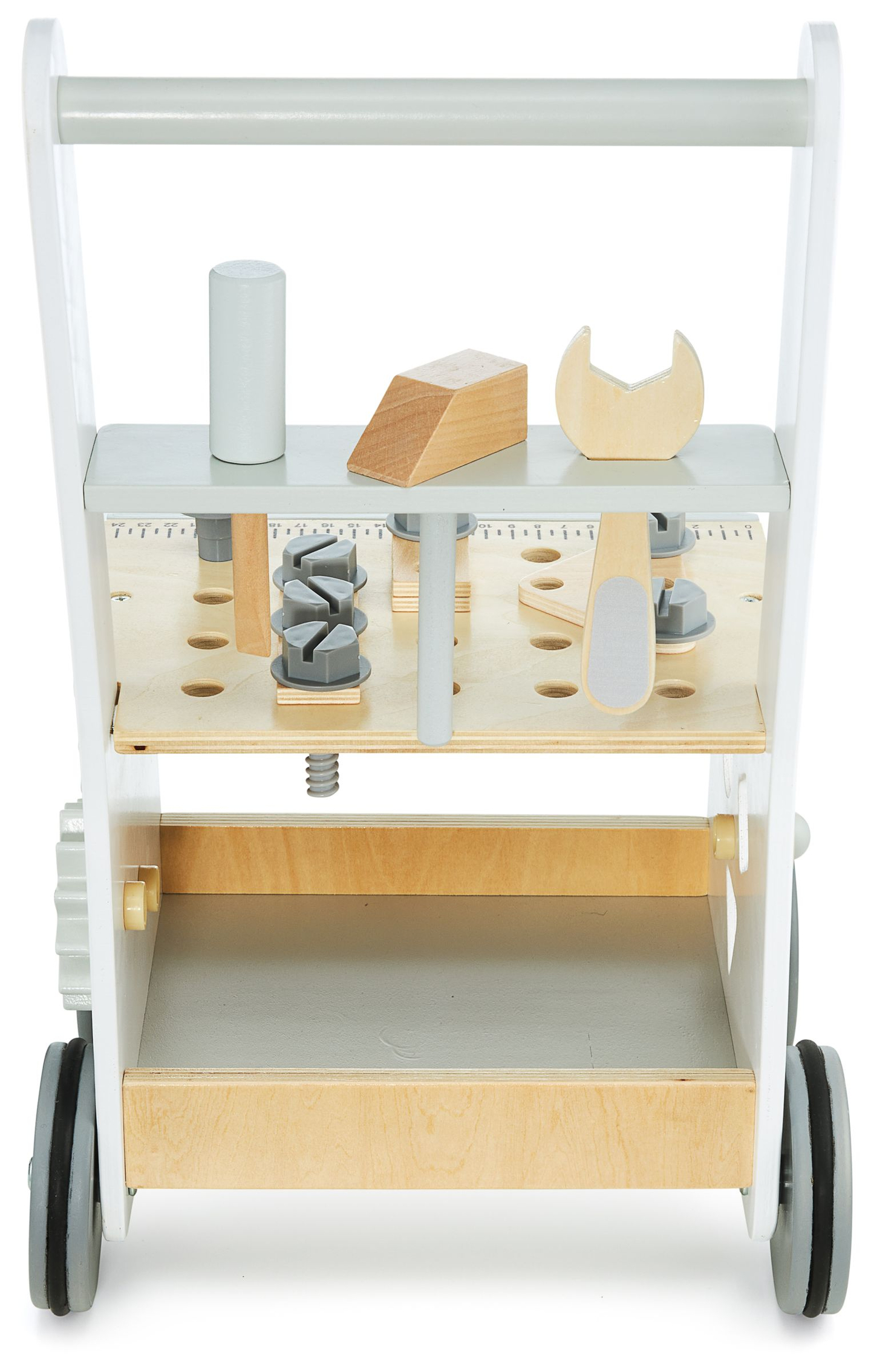 3 az 1-ben fa járókeret, tolókocsi + műhely - 47 elem