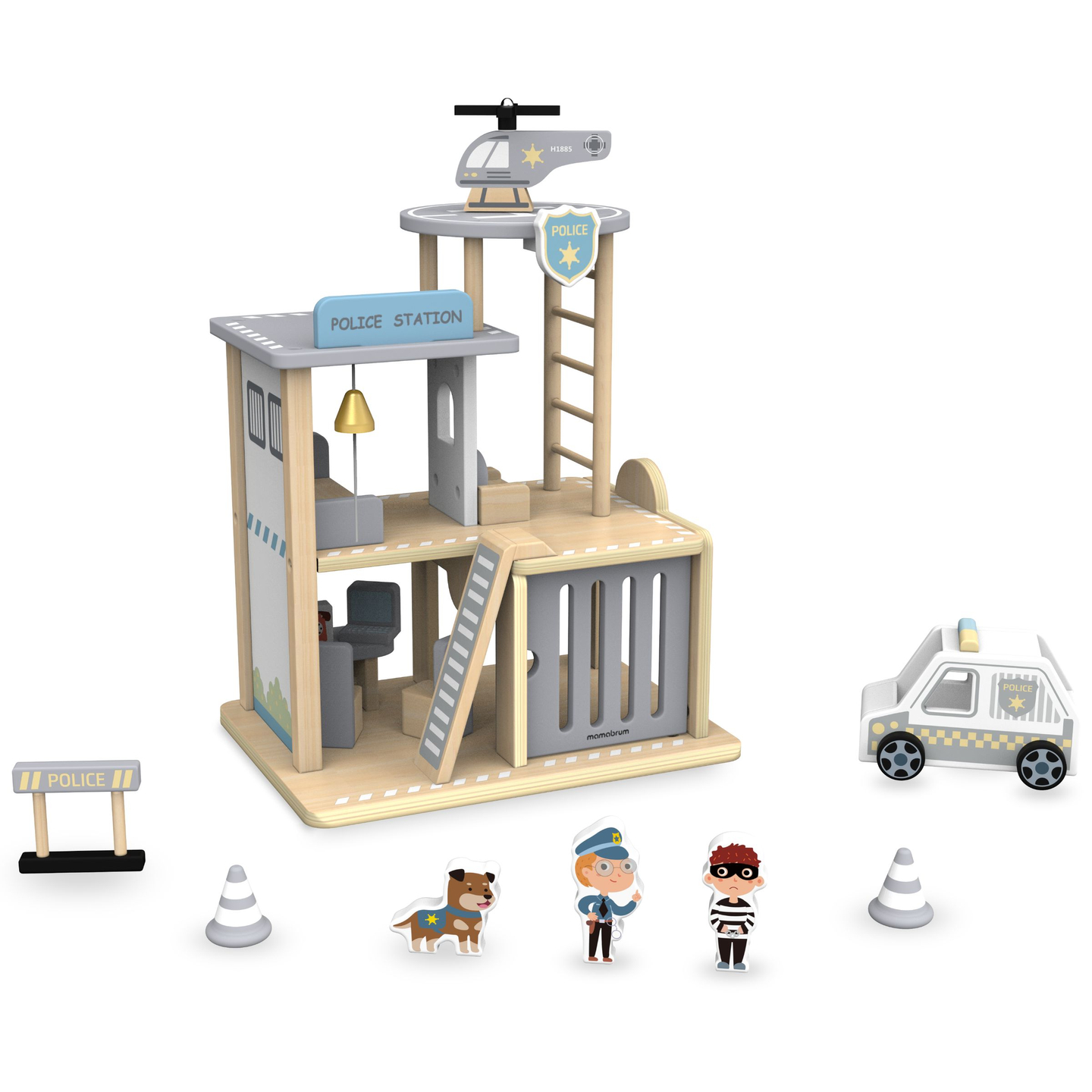 Fából készült rendőrőrs tartozékokkal