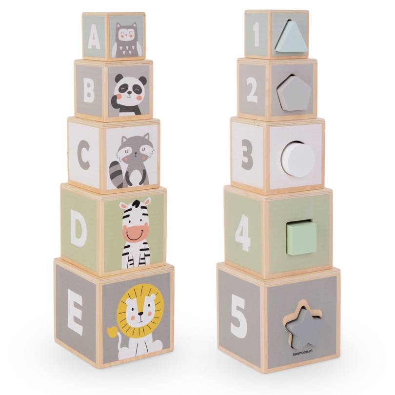 Fából készült torony - formaválogató számok ábécé állatok
