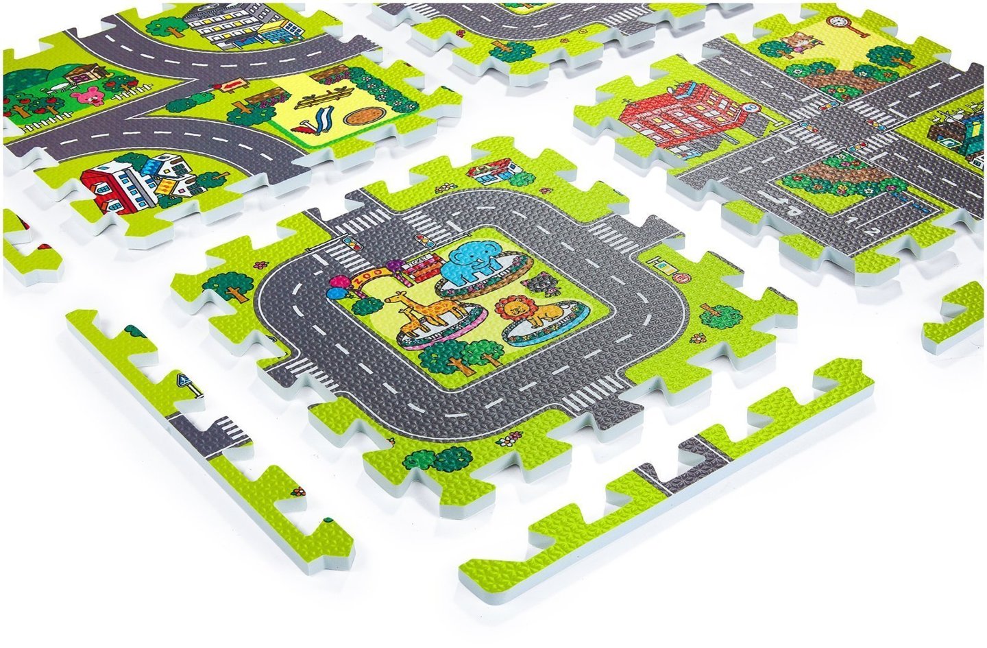Oktatási habszivacs puzzle szőnyeg 90 x 90 x 1cm szegéllyel - EVA hab - mintázat: városi utak utcák